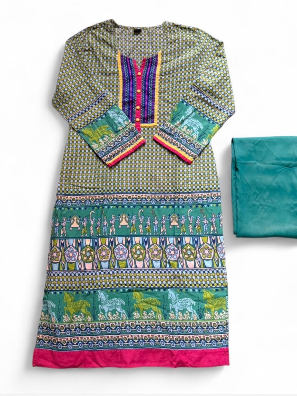 Green & Blue Cotton Pakistani Dress 🌿💙 (Preowned)